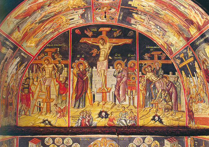 Fresque réalisée en 1552 : La Montée sur La Croix. La Crucifixion. La Descente de Croix.