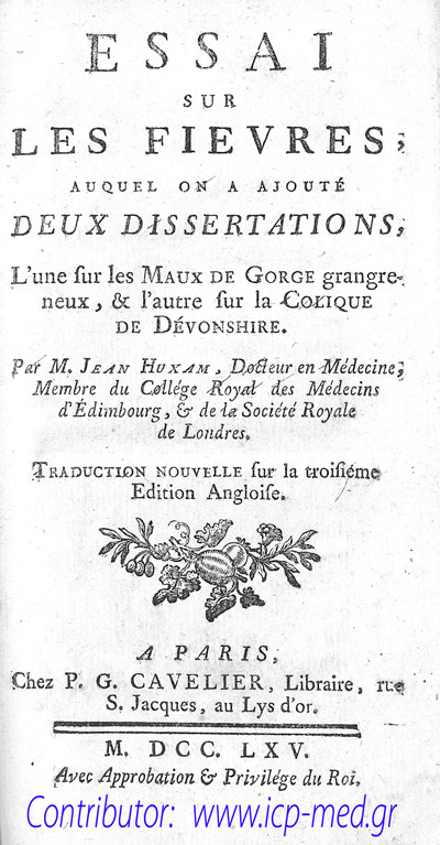 Essai sur les Fièvres, 1765 (cover)
